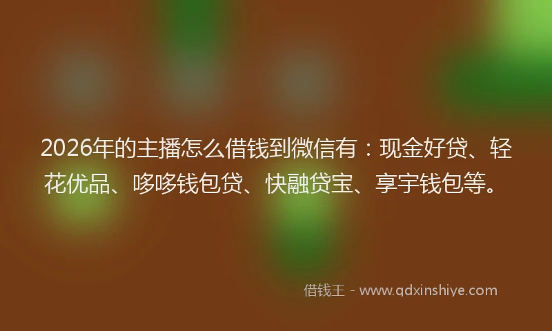 2026年的主播怎么借钱到微信有：现金好贷、轻花优品、哆哆钱包贷、快融贷宝、享宇钱包等。