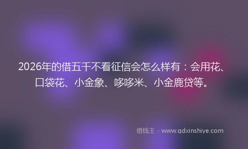2026年的借五千不看征信会怎么样有：会用花、口袋花、小金象、哆哆米、小金鹿贷等。