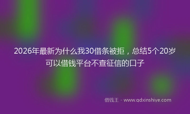 2026年最新为什么我30借条被拒，总结5个20岁可以借钱平台不查征信的口子