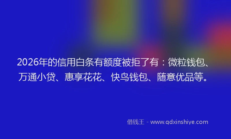 2026年的信用白条有额度被拒了有：微粒钱包、万通小贷、惠享花花、快鸟钱包、随意优品等。