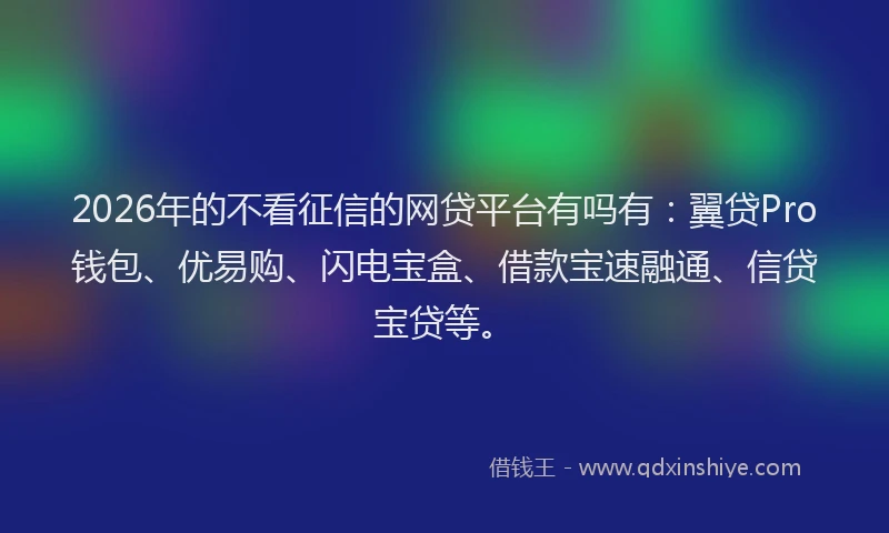 2026年的不看征信的网贷平台有吗有:翼贷Pro钱包、优易购、闪电宝盒、借款宝速融通、信贷宝贷等。