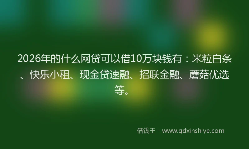 2026年的什么网贷可以借10万块钱有:米粒白条、快乐小租、现金贷速融、招联金融、蘑菇优选等。