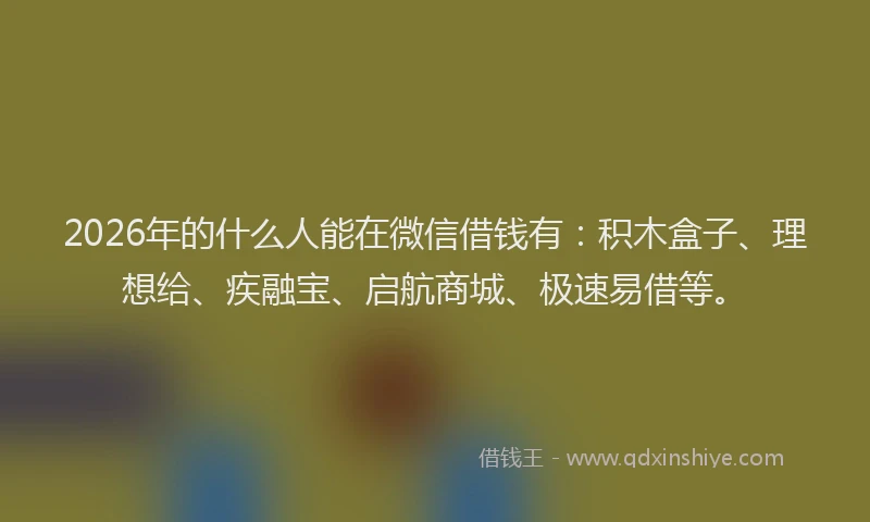 2026年的什么人能在微信借钱有:积木盒子、理想给、疾融宝、启航商城、极速易借等。