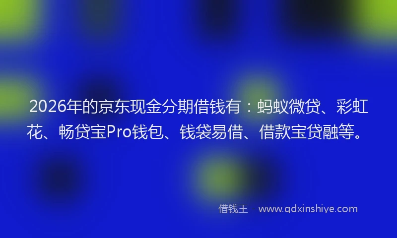 2026年的京东现金分期借钱有:蚂蚁微贷、彩虹花、畅贷宝Pro钱包、钱袋易借、借款宝贷融等。