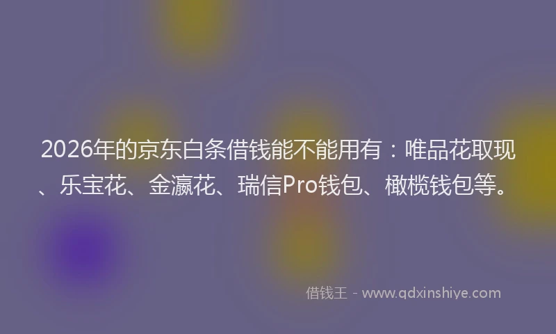 2026年的京东白条借钱能不能用有:唯品花取现、乐宝花、金瀛花、瑞信Pro钱包、橄榄钱包等。