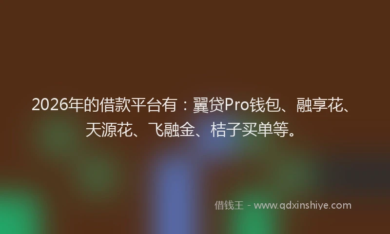 2026年的借款平台有：翼贷Pro钱包、融享花、天源花、飞融金、桔子买单等。