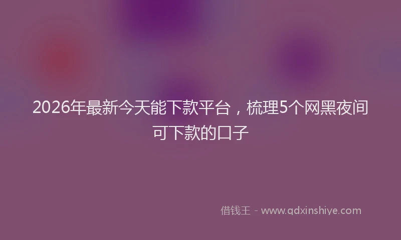 2026年最新今天能下款平台，梳理5个网黑夜间可下款的口子