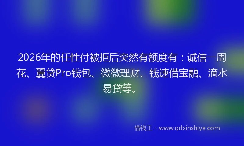 2026年的任性付被拒后突然有额度有:诚信一周花、翼贷Pro钱包、微微理财、钱速借宝融、滴水易贷等。