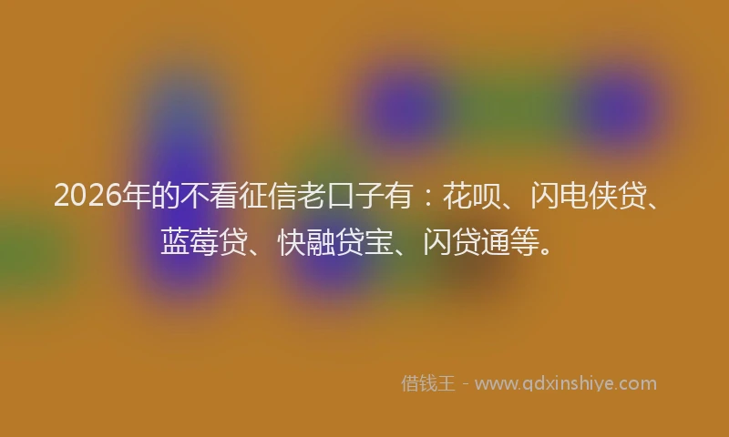 2026年的不看征信老口子有：花呗、闪电侠贷、蓝莓贷、快融贷宝、闪贷通等。