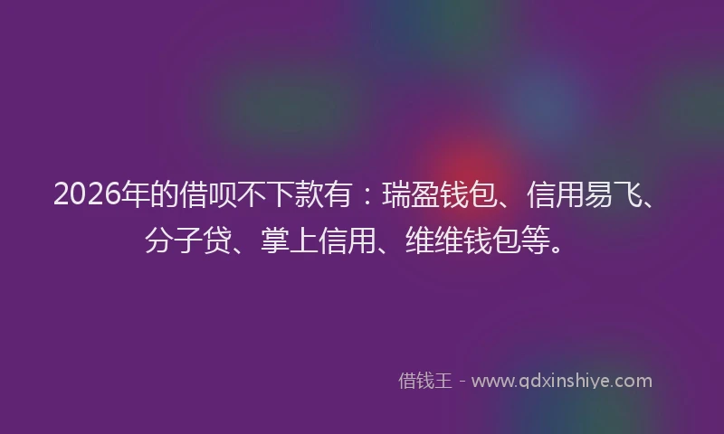 2026年的借呗不下款有：瑞盈钱包、信用易飞、分子贷、掌上信用、维维钱包等。