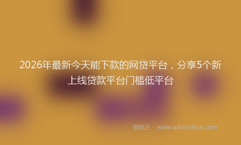 2026年最新今天能下款的网贷平台，分享5个新上线贷款平台门槛低平台
