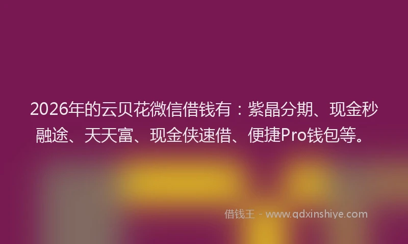 2026年的云贝花微信借钱有：紫晶分期、现金秒融途、天天富、现金侠速借、便捷Pro钱包等。