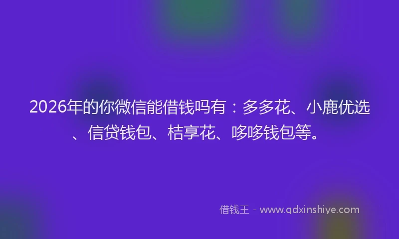 2026年的你微信能借钱吗有:多多花、小鹿优选、信贷钱包、桔享花、哆哆钱包等。