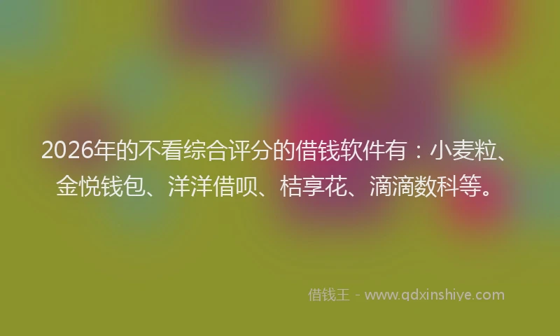 2026年的不看综合评分的借钱软件有:小麦粒、金悦钱包、洋洋借呗、桔享花、滴滴数科等。