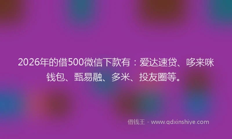2026年的借500微信下款有：爱达速贷、哆来咪钱包、甄易融、多米、投友圈等。