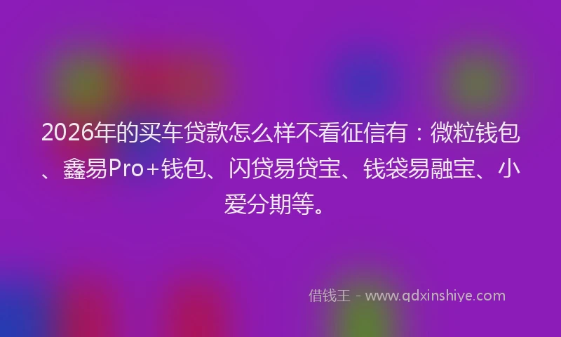 2026年的买车贷款怎么样不看征信有:微粒钱包、鑫易Pro+钱包、闪贷易贷宝、钱袋易融宝、小爱分期等。