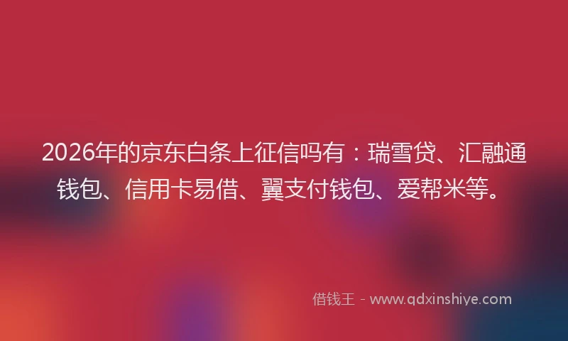 2026年的京东白条上征信吗有:瑞雪贷、汇融通钱包、信用卡易借、翼支付钱包、爱帮米等。