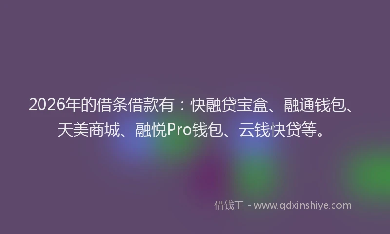 2026年的借条借款有:快融贷宝盒、融通钱包、天美商城、融悦Pro钱包、云钱快贷等。