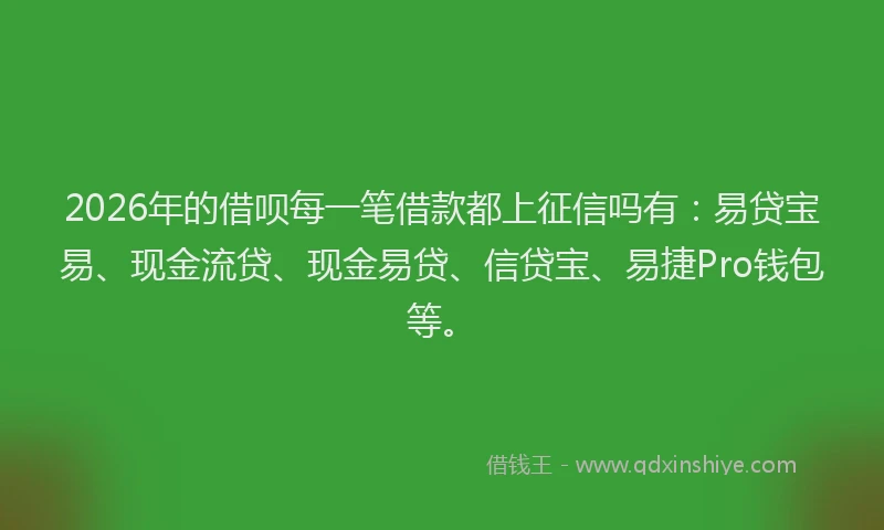 2026年的借呗每一笔借款都上征信吗有：易贷宝易、现金流贷、现金易贷、信贷宝、易捷Pro钱包等。