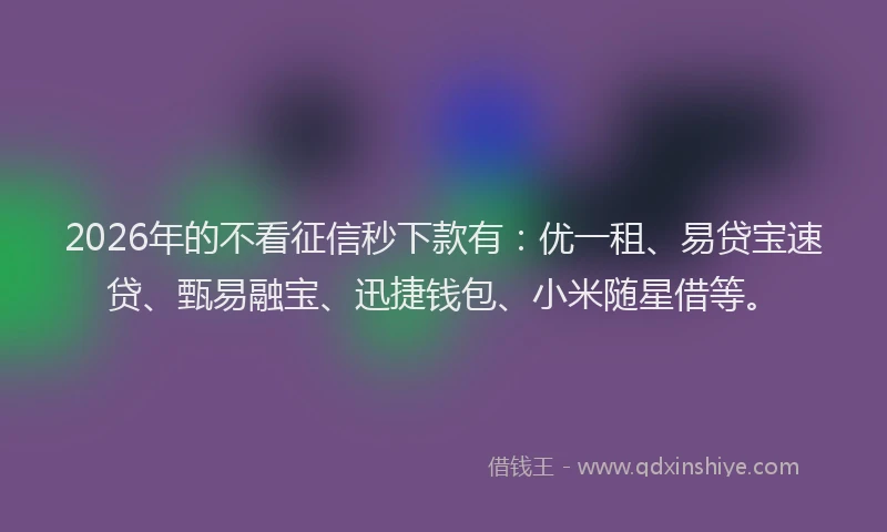2026年的不看征信秒下款有：优一租、易贷宝速贷、甄易融宝、迅捷钱包、小米随星借等。