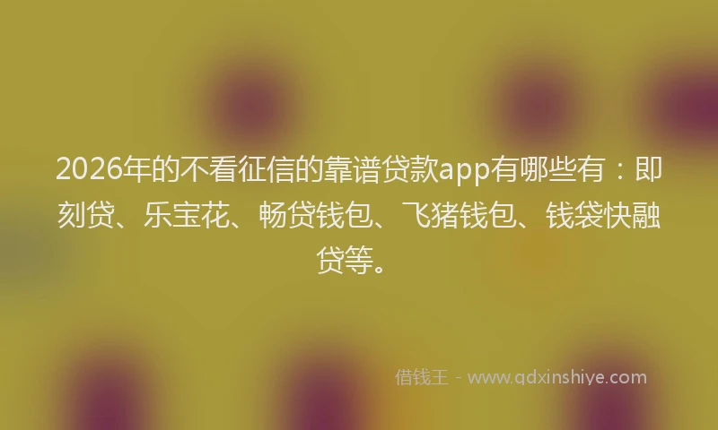 2026年的不看征信的靠谱贷款app有哪些有：即刻贷、乐宝花、畅贷钱包、飞猪钱包、钱袋快融贷等。