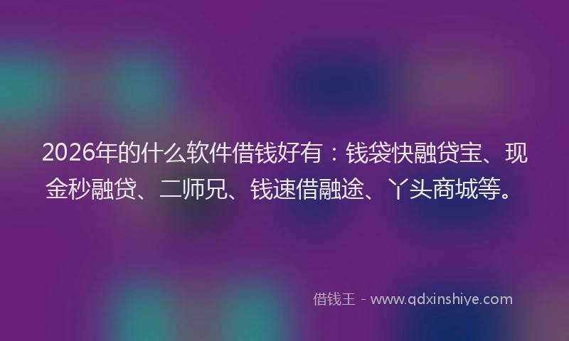 2026年的什么软件借钱好有:钱袋快融贷宝、现金秒融贷、二师兄、钱速借融途、丫头商城等。
