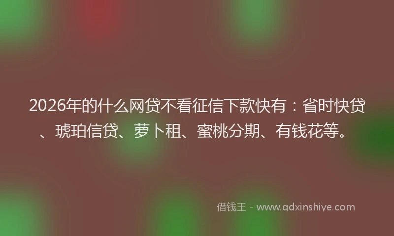 2026年的什么网贷不看征信下款快有：省时快贷、琥珀信贷、萝卜租、蜜桃分期、有钱花等。
