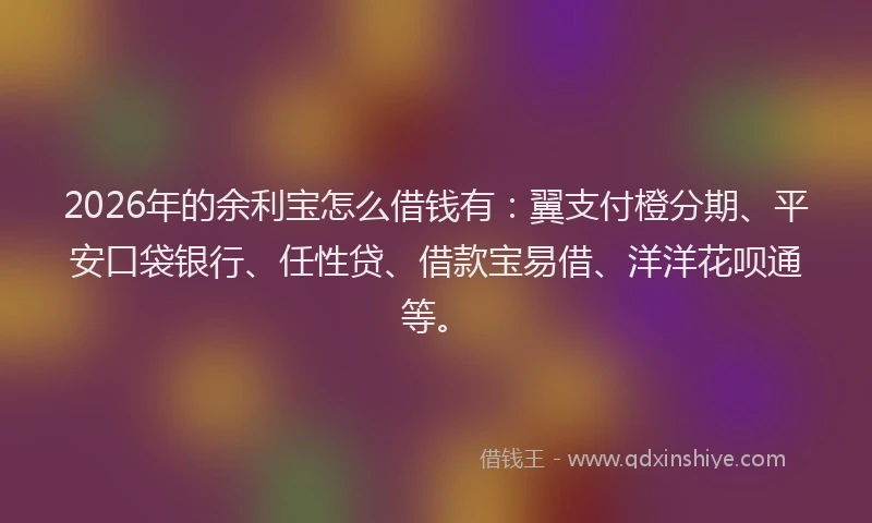 2026年的余利宝怎么借钱有:翼支付橙分期、平安口袋银行、任性贷、借款宝易借、洋洋花呗通等。