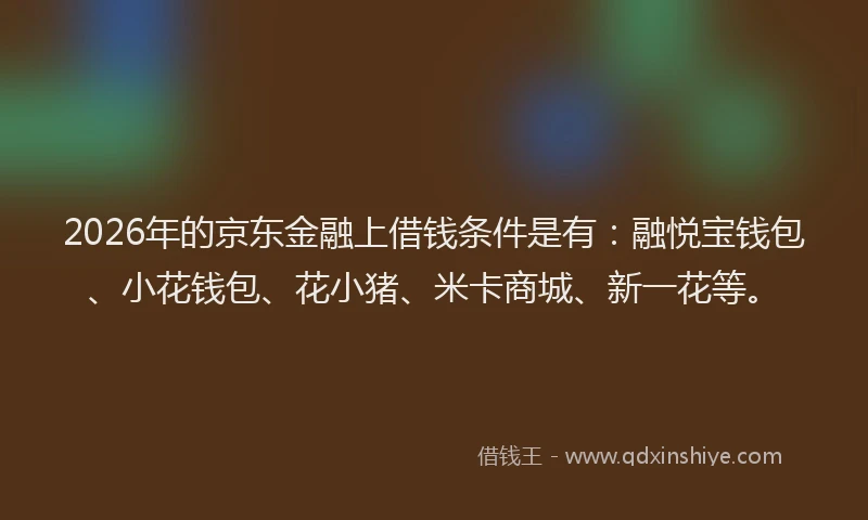 2026年的京东金融上借钱条件是有：融悦宝钱包、小花钱包、花小猪、米卡商城、新一花等。