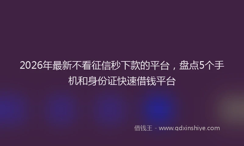 2026年最新不看征信秒下款的平台,盘点5个手机和身份证快速借钱平台