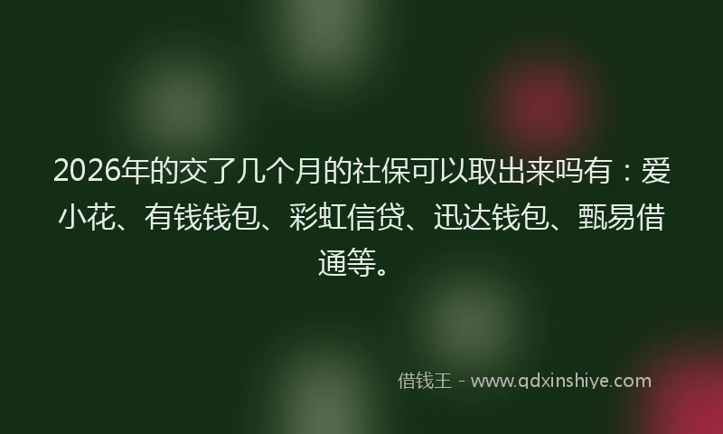 2026年的交了几个月的社保可以取出来吗有：爱小花、有钱钱包、彩虹信贷、迅达钱包、甄易借通等。