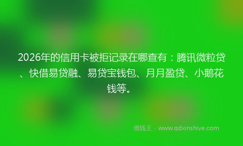 2026年的信用卡被拒记录在哪查有：腾讯微粒贷、快借易贷融、易贷宝钱包、月月盈贷、小鹅花钱等。