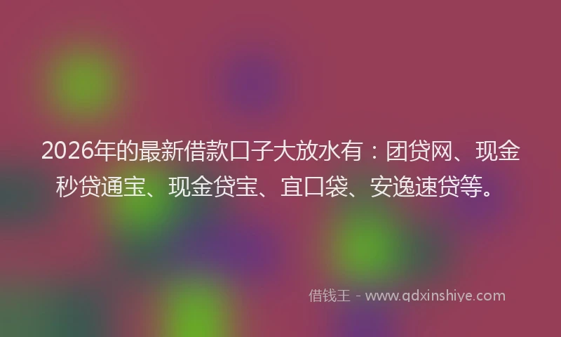 2026年的最新借款口子大放水有：团贷网、现金秒贷通宝、现金贷宝、宜口袋、安逸速贷等。