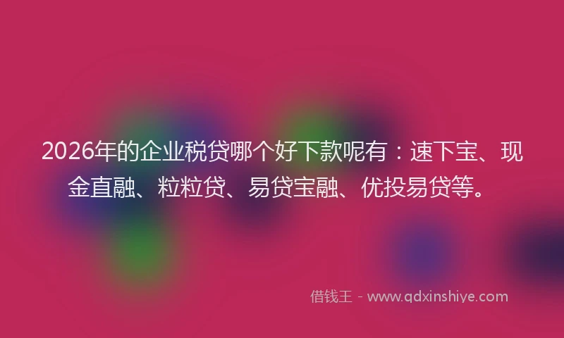 2026年的企业税贷哪个好下款呢有:速下宝、现金直融、粒粒贷、易贷宝融、优投易贷等。