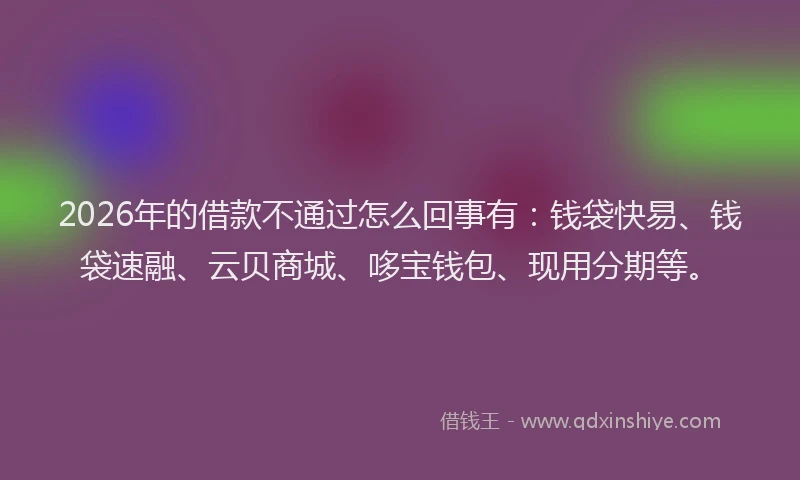 2026年的借款不通过怎么回事有：钱袋快易、钱袋速融、云贝商城、哆宝钱包、现用分期等。