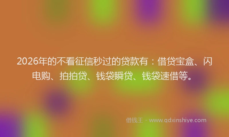 2026年的不看征信秒过的贷款有：借贷宝盒、闪电购、拍拍贷、钱袋瞬贷、钱袋速借等。