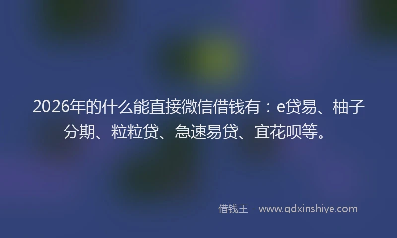 2026年的什么能直接微信借钱有:e贷易、柚子分期、粒粒贷、急速易贷、宜花呗等。