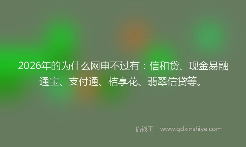 2026年的为什么网申不过有：信和贷、现金易融通宝、支付通、桔享花、翡翠信贷等。