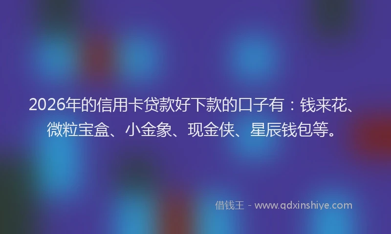 2026年的信用卡贷款好下款的口子有：钱来花、微粒宝盒、小金象、现金侠、星辰钱包等。