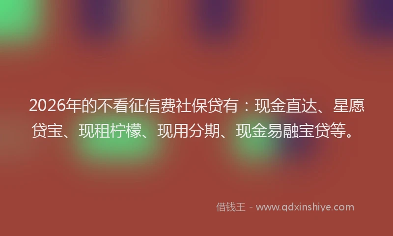 2026年的不看征信费社保贷有:现金直达、星愿贷宝、现租柠檬、现用分期、现金易融宝贷等。