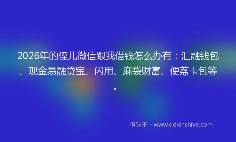 2026年的侄儿微信跟我借钱怎么办有:汇融钱包、现金易融贷宝、闪用、麻袋财富、便荔卡包等。