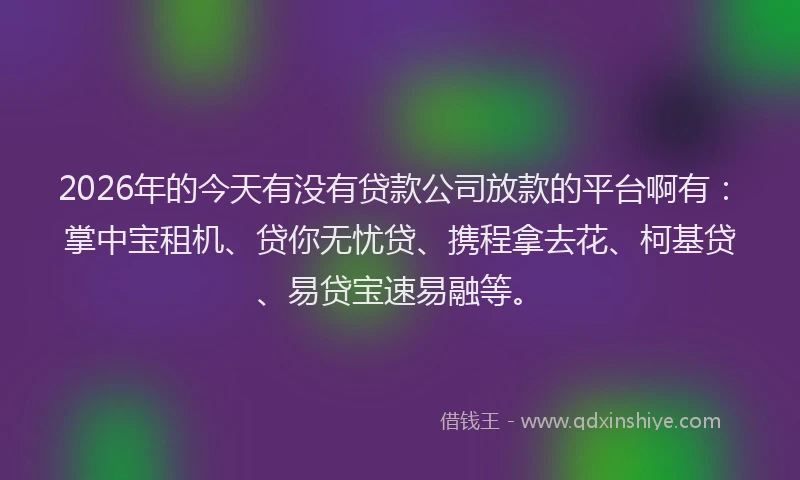 2026年的今天有没有贷款公司放款的平台啊有：掌中宝租机、贷你无忧贷、携程拿去花、柯基贷、易贷宝速易融等。
