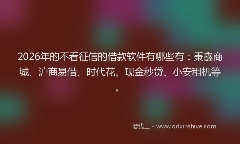 2026年的不看征信的借款软件有哪些有：秉鑫商城、沪商易借、时代花、现金秒贷、小安租机等。