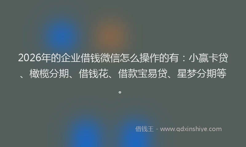 2026年的企业借钱微信怎么操作的有：小赢卡贷、橄榄分期、借钱花、借款宝易贷、星梦分期等。