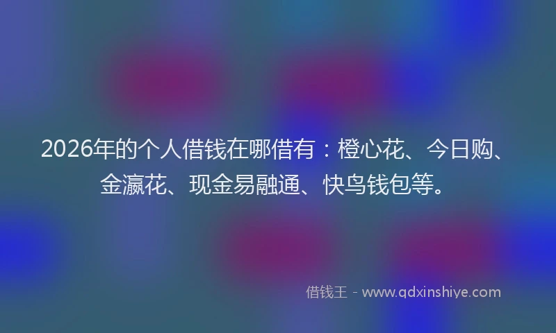 2026年的个人借钱在哪借有:橙心花、今日购、金瀛花、现金易融通、快鸟钱包等。