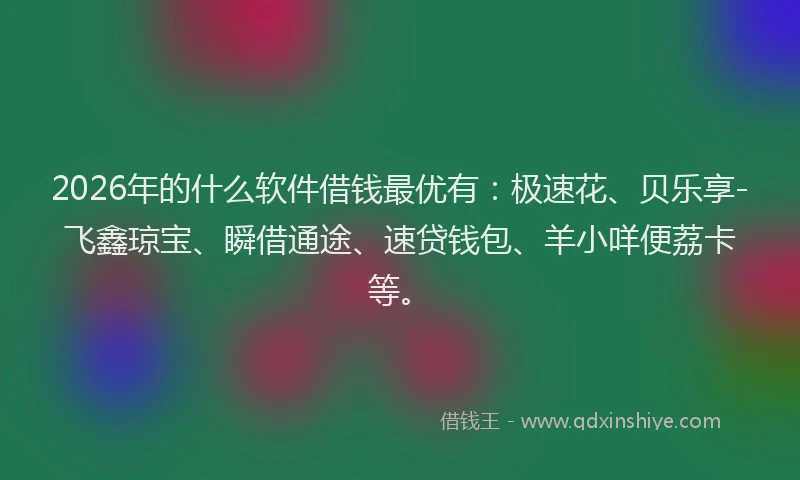 2026年的什么软件借钱最优有：极速花、贝乐享-飞鑫琼宝、瞬借通途、速贷钱包、羊小咩便荔卡等。