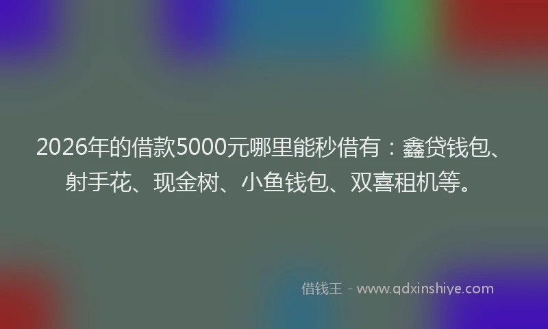 2026年的借款5000元哪里能秒借有：鑫贷钱包、射手花、现金树、小鱼钱包、双喜租机等。