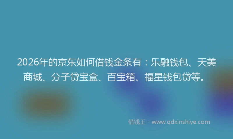 2026年的京东如何借钱金条有：乐融钱包、天美商城、分子贷宝盒、百宝箱、福星钱包贷等。