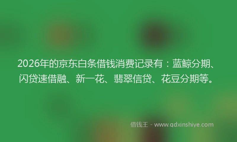 2026年的京东白条借钱消费记录有:蓝鲸分期、闪贷速借融、新一花、翡翠信贷、花豆分期等。