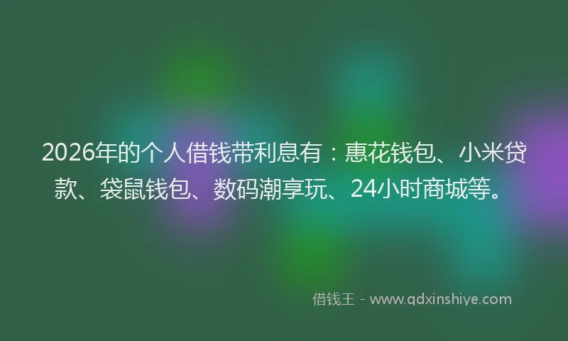 2026年的个人借钱带利息有：惠花钱包、小米贷款、袋鼠钱包、数码潮享玩、24小时商城等。